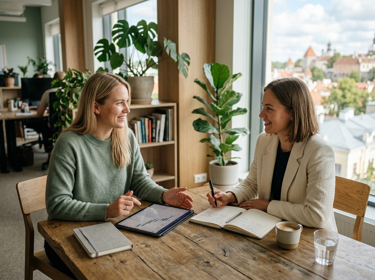 Kaks inimest arutamas koostöös sobivat lahendust laua taga